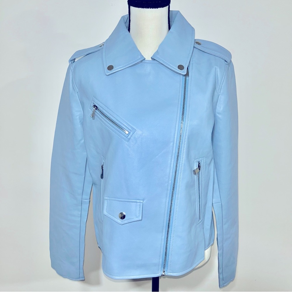 Out for the Night Blue Vegan Leather Moto Jacket